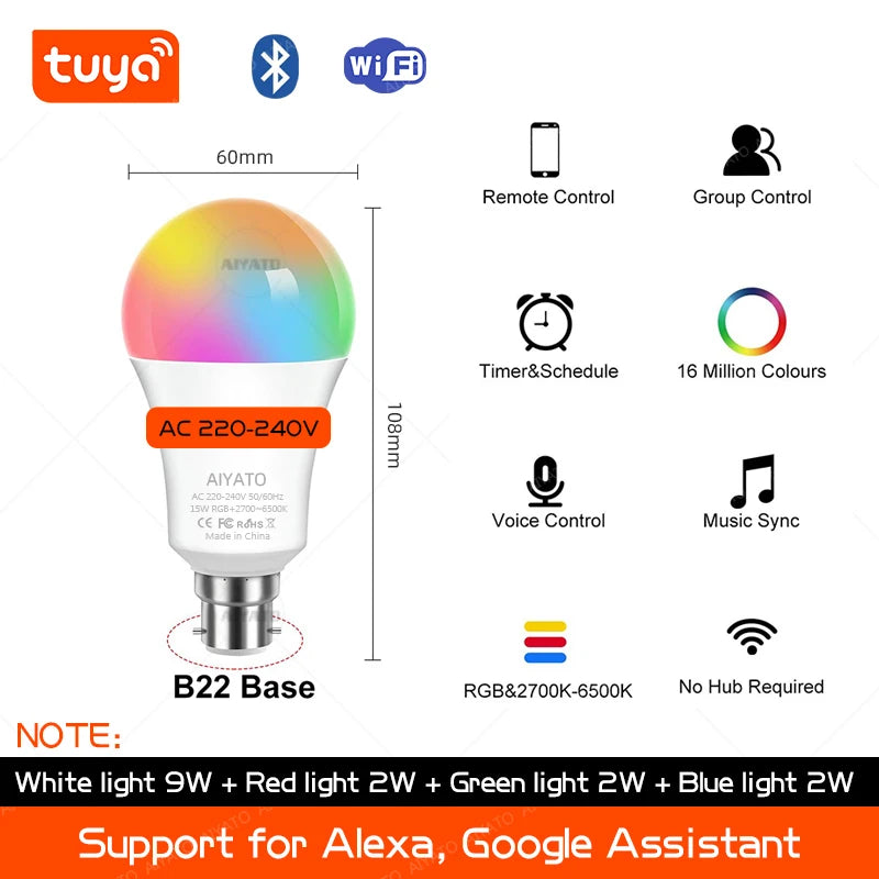 ampoule led intelligente wifi blanc moderne base b22 170° lumens 1000 1999