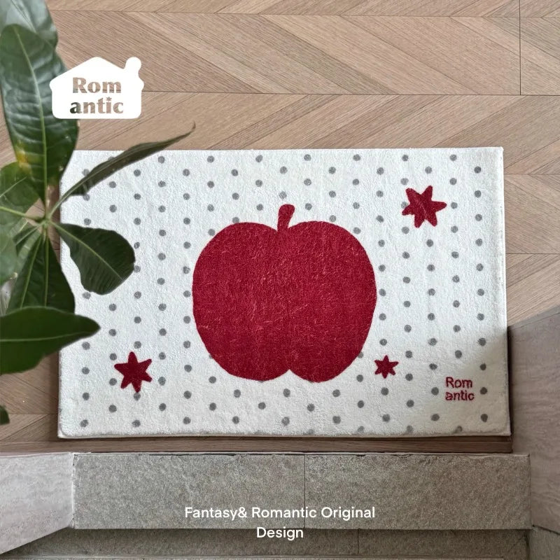 tapis blanc rouge gris pomme étoiles fantaisie romantique original moderne antidérapant imperméable