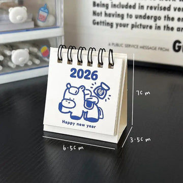 calendrier mini blanc bleu mignon dessins animés anneaux métalliques dates imprimées modernes minimalistes