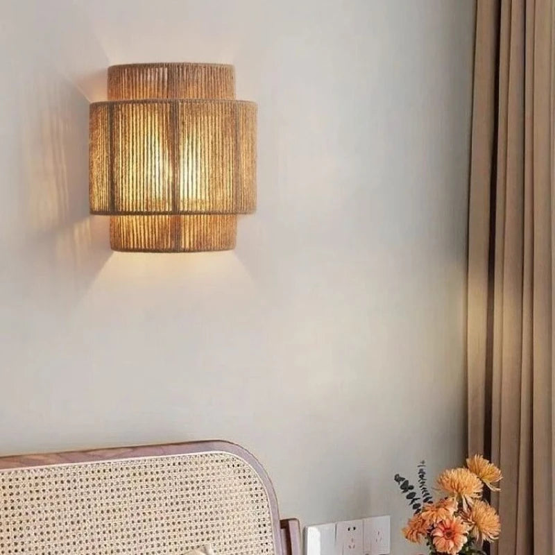 lampes murales bohèmes rustiques fibre naturelle semi transparentes cuisine salle manger