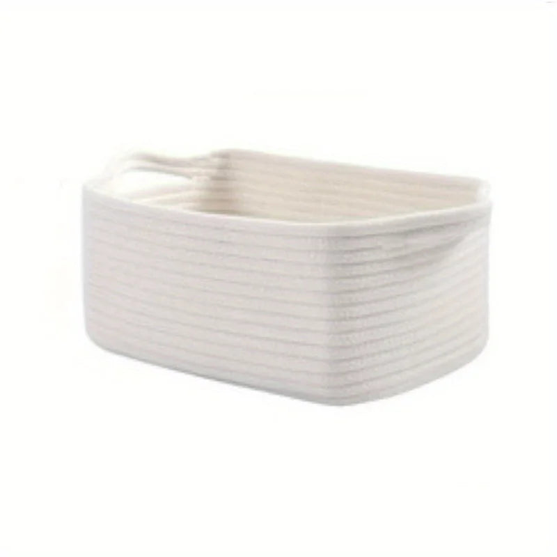 panier rangement tissu lin tressé multifonctionnel blanc cassé rustique minimaliste