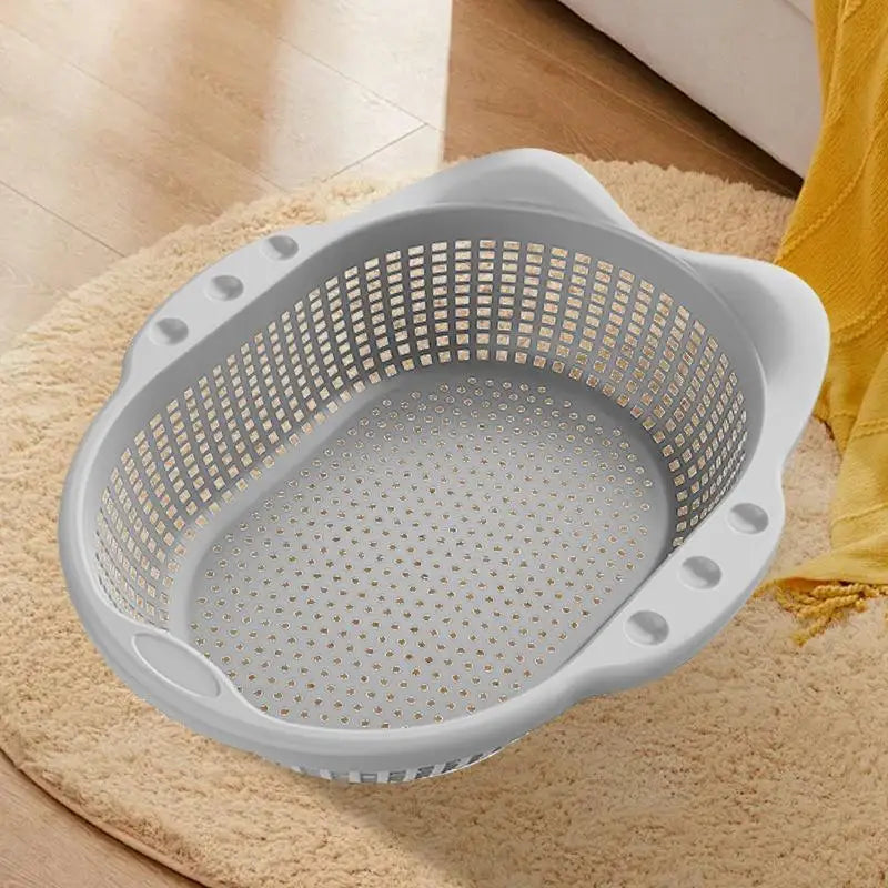 panier linge moderne tapis noir tapis blanc jaune gris rose petits trous transparent pratique