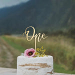 décoration gâteau bois lettre One ornement festif élégant pique anniversaire mariage baptême
