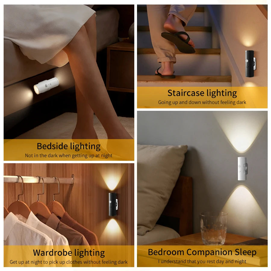 lampe murale veilleuse aimantée tri couleur détecteur présence rechargeable minimaliste blanc noir