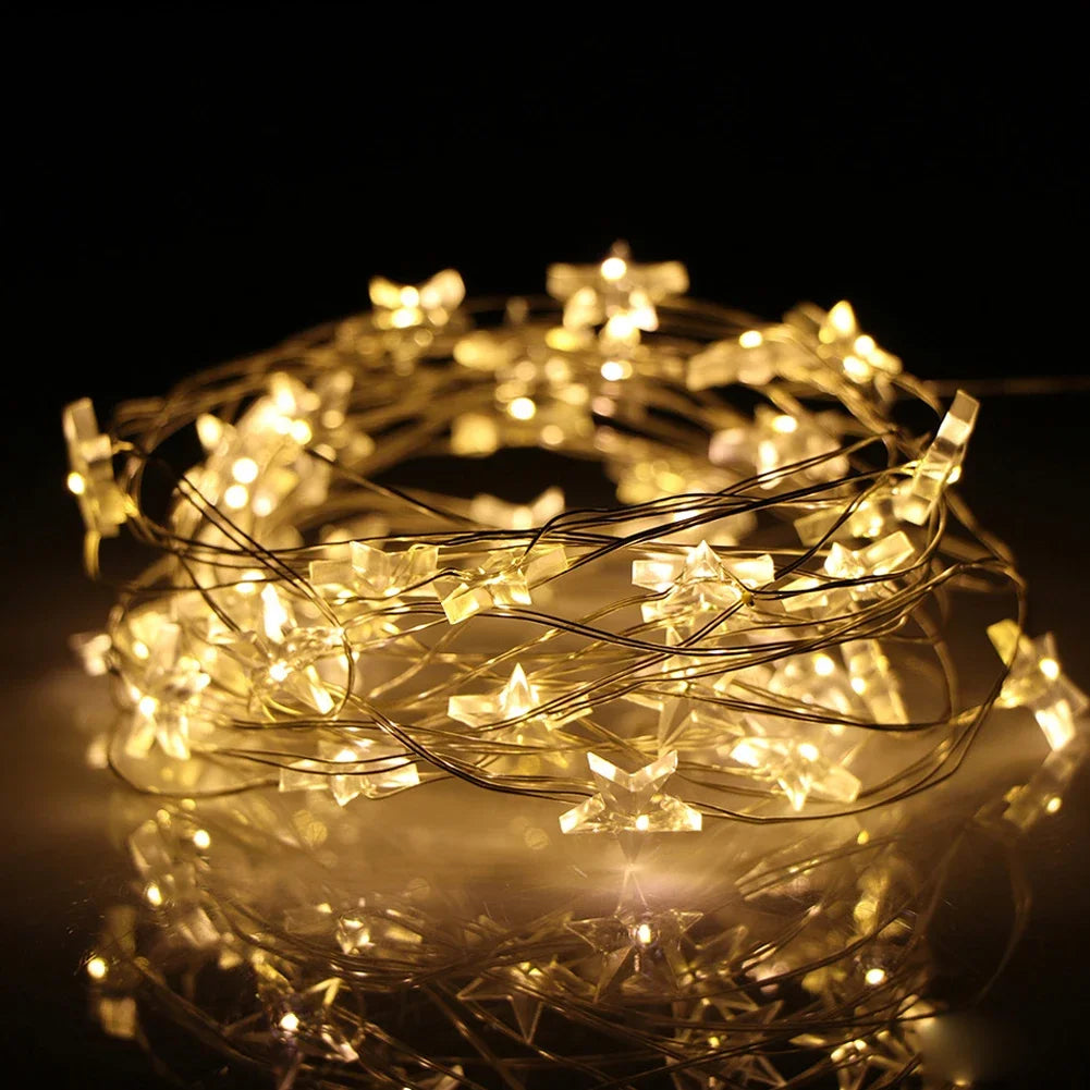 guirlande lumineuse étoiles doré cuivre led noël moderne décoration mariage extérieur salon