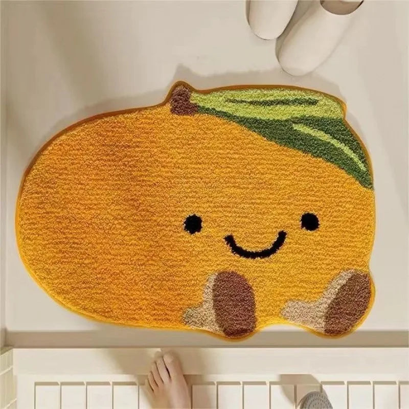 tapis décoration maison jaune rose orange blanc dessin animé souriant imperméable salle bain porte