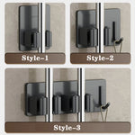 porte balais porte couverts adhésif mur noir gris moderne rangement cuisine salle bain
