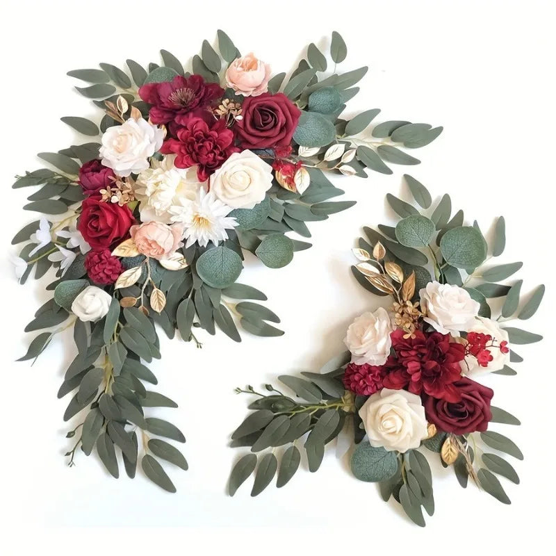 Guirlande florale artificielle romantique roses pivoines feuilles vertes blanc vert mariage decorationextérieur