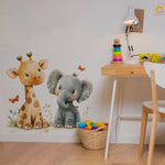 sticker mural animal girafe éléphant papillon feuille enfant chambre décoration intérieure imperméable autocollant