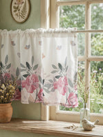 rideau imprimé floral blanc rose gris vert classique romantique bordure décorative polyester cuisine chambre