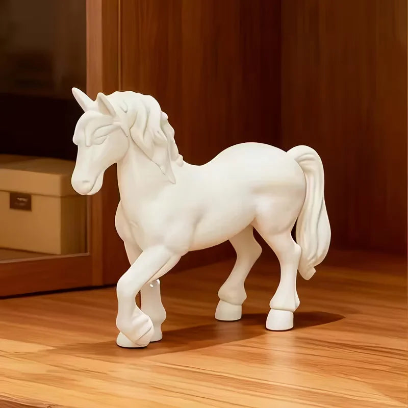 statue licorne blanche décorative moderne sculpture ornement intérieur blanc lisse plastique artificiel