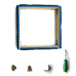 Cadre broderie bleu marine beige tissu pointillé vis clips tournevis pratique robuste 25cm 36cm