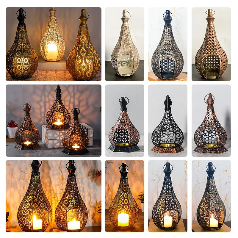 lanterne artisanale dorée ornements géométriques bougie suspendue traditionnelle noël anniversaire
