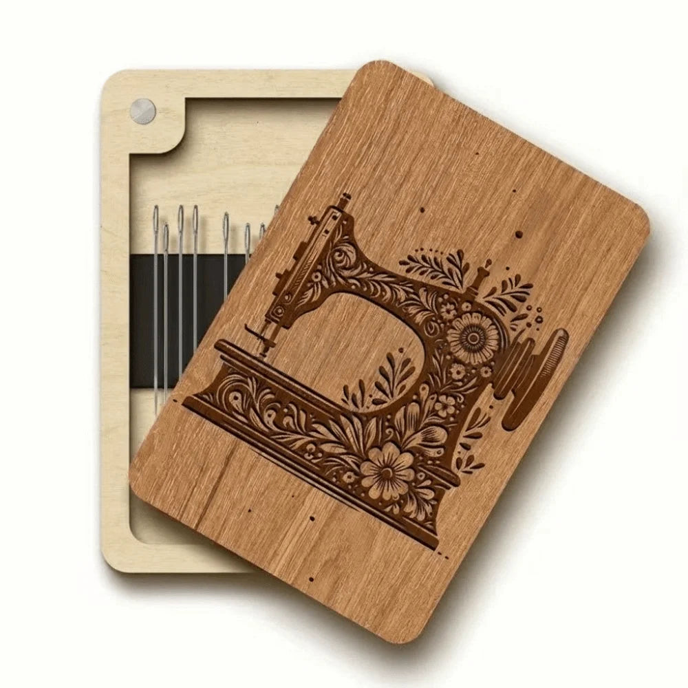 boîtes aiguilles clips magnétiques bois naturel dessins gravés vintage 6cmx9cm