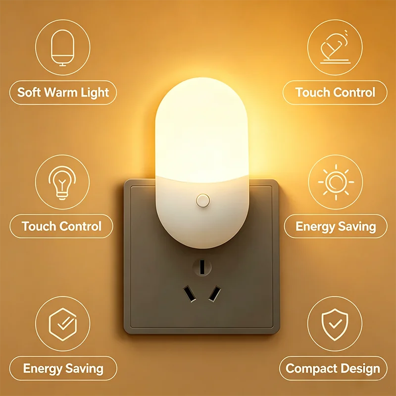 veilleuse led enfichable protection yeux lampe chevet bébé salon blanc moderne tactile prise murale