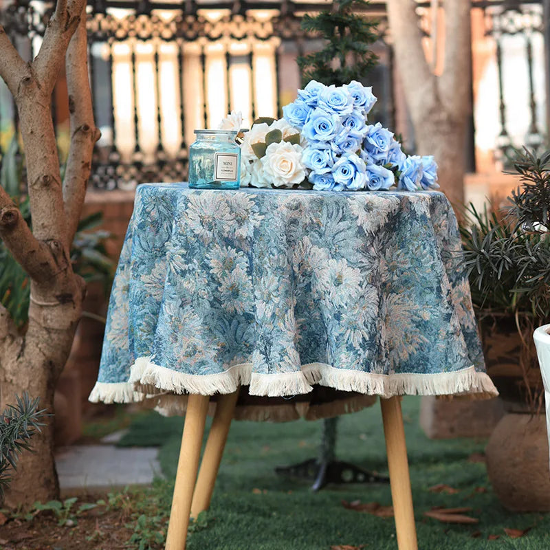 nappe table ronde traditionnelle oiseaux floral hiver printemps été fête mèresversible machine maison mariage