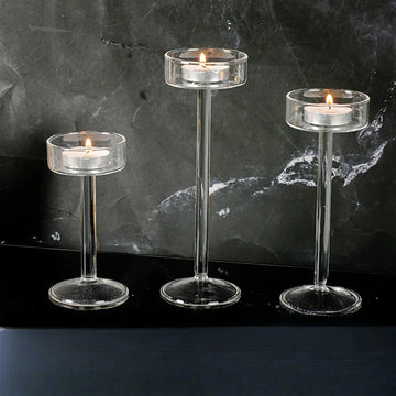 supports bougie verre transparent moderne set trois haute qualité décoration intérieure ambiance romantique élégants