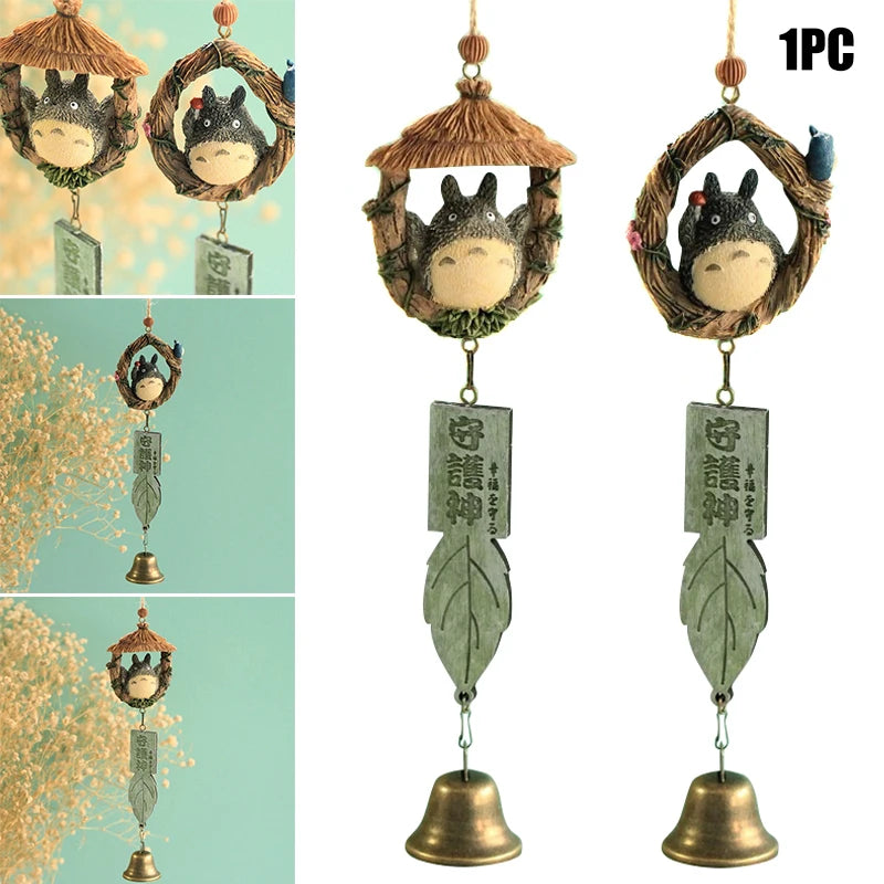 ornements résine cloches jardin japonais totoro animal compagnie motifs bois opaque artisanal