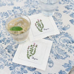serviette cuisine lin blanc brodée motifs plantes aromatiques naturelle table élégante