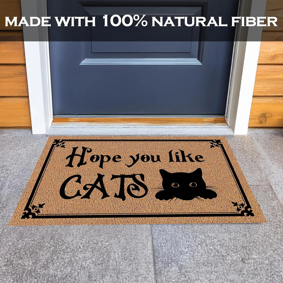 tapis d'entrée caoutchouc antidérapant résistant antibactéries moderne hope you like cats marron noirextérieurintérieur
