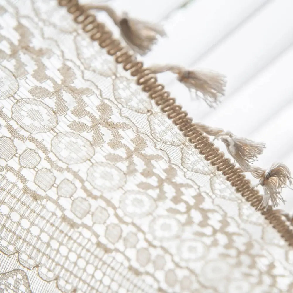 rideau boho chic coton beige clair dentelle semi transparent franges européennes