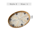 assiettes ovales rotin mosaïque coquillages boho rustique multicolore thé collations