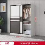 armoire moderne minimaliste blanc gris panneaux rectangulaires vêtements suspendus boîtes rangement jouets poignées porte