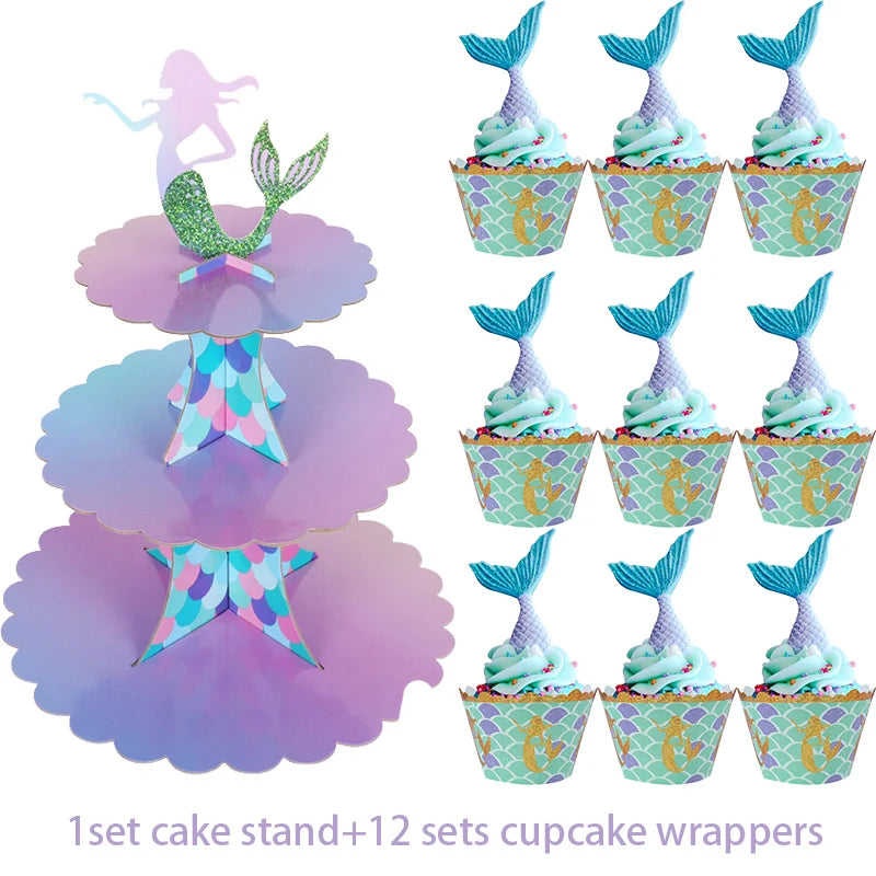 support gâteau tour sous marine cupcakes coques poissons coraux bleu rose violet pastel festive