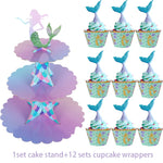 support gâteau tour sous marine cupcakes coques poissons coraux bleu rose violet pastel festive