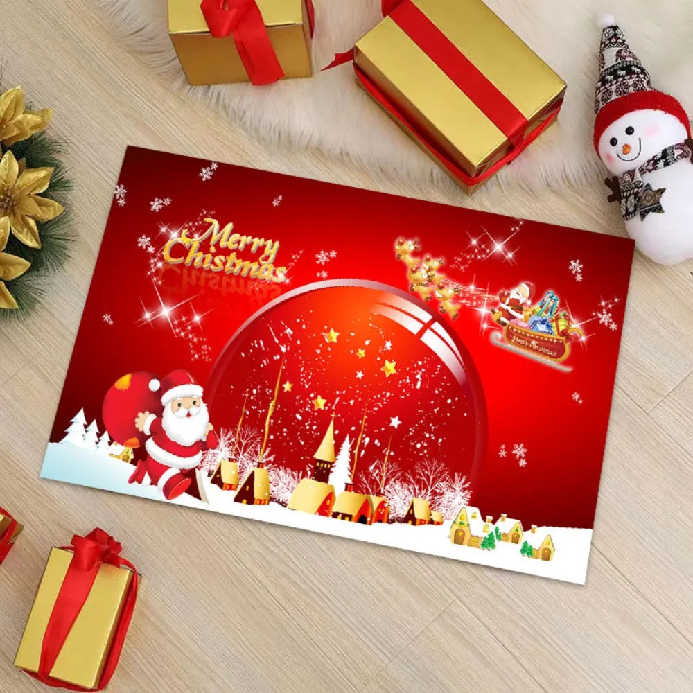 tapis noël rouge vert marron santaclaus rennes boules sapins cadeaux flocons étoiles merrychristmas