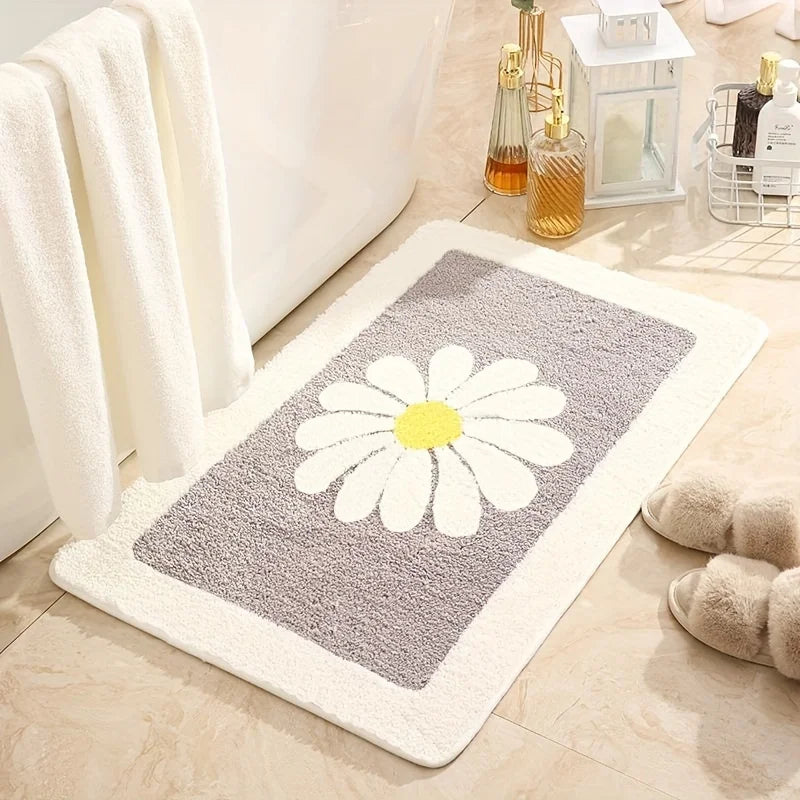 tapis bain moderne vert clair motif fleur blanche non glissant machine lavable 60cm 40cm