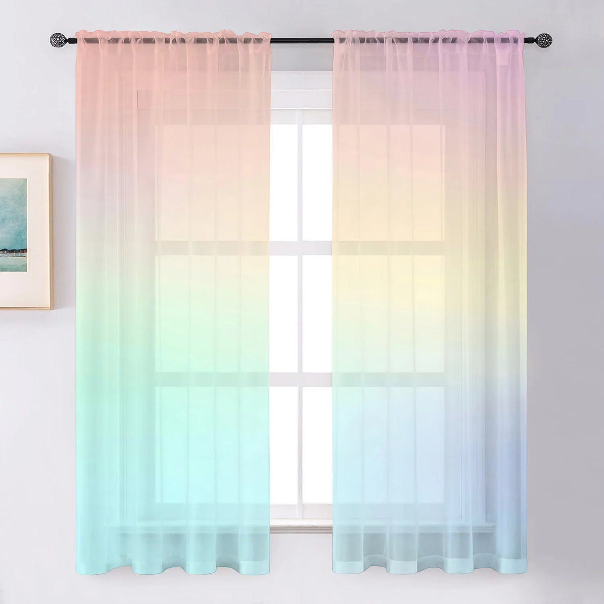 rideau semi transparent arc ciel ombre chromatique moderne fenêtre 100x130cm 132x160cm polyester