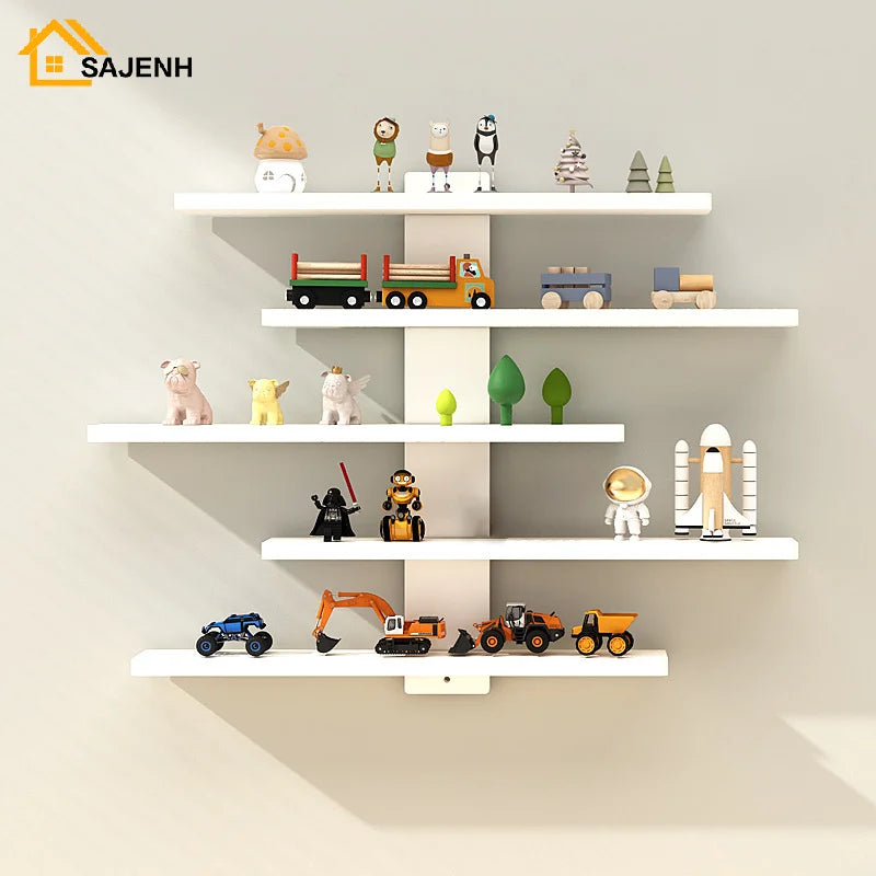 présentoir mural blanc réglable étagères horizontales figurines animaux personnages véhicules miniatures spatiale décoration maison