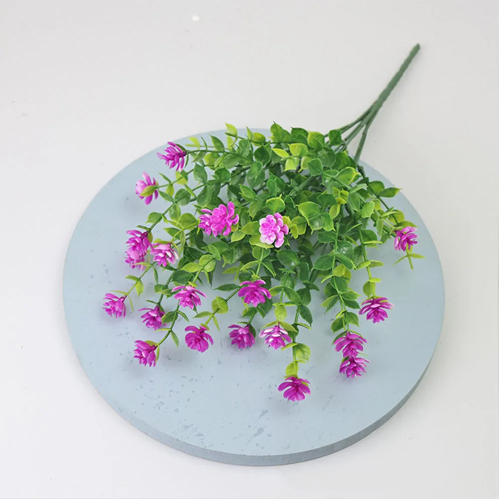 bouquets fleurs artificielles jaune violet vert feuilles modernes extérieur mariage piques tiges flexibles