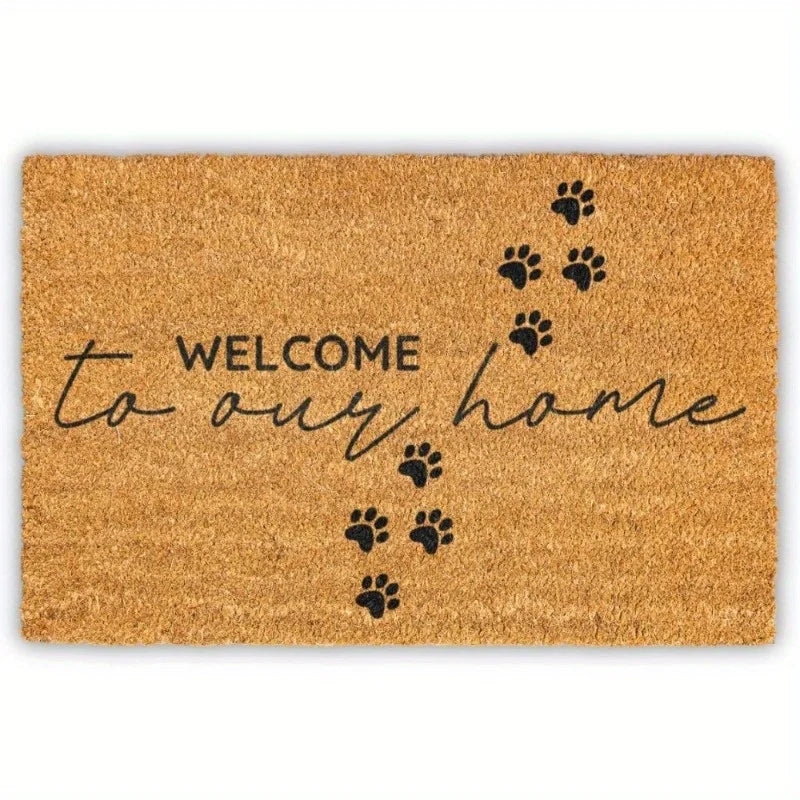 tapis d'entrée marron clair imprimé patte chien texte bienvenue résistant décoloration moderne 40x60cm 50x80cm