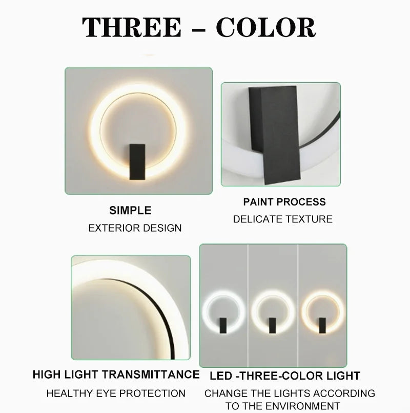 lampe murale led moderne blanc noir minimaliste chambre salon éclairage quotidien fixée mur
