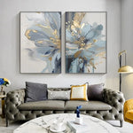tableaux decoratifs abstraits florals bleu doré moderne salon chambre