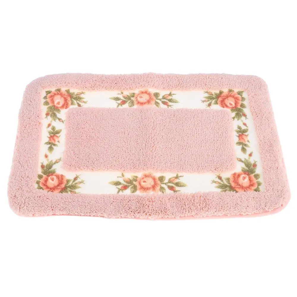 tapis rose fleurs polyester antidérapant classique doux moelleux salle bain vintage