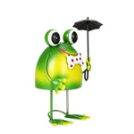 statuette grenouille verte mignonne cartoon collier pois parapluie noir fleur bleue jardin extérieur ornement