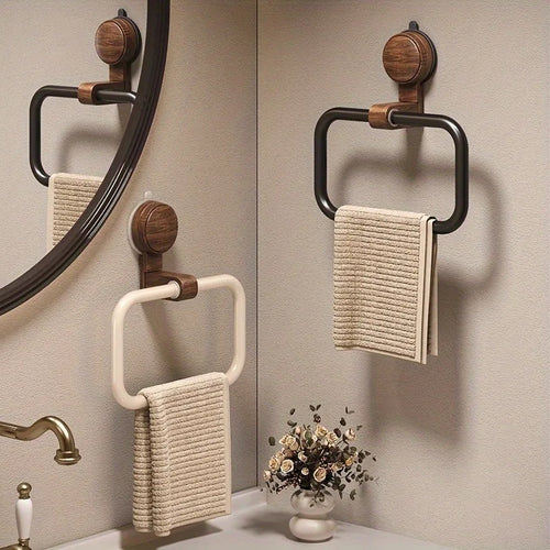 anneau porte serviettes moderne bois naturel texture tissée adhésif salle bain rustique minimaliste