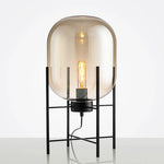 lampe table moderne verre fumé interrupteur bouton acier noir éclairage intérieur chambre salon