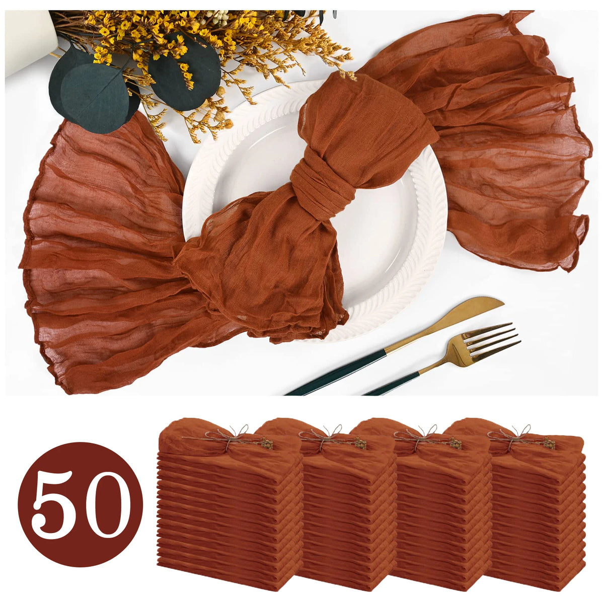 serviettes coton plissées rouge chic table maison restaurant 20x20inch