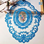 serviettes table brodées florales dentelle vintage blanc beige orange 30x43cm
