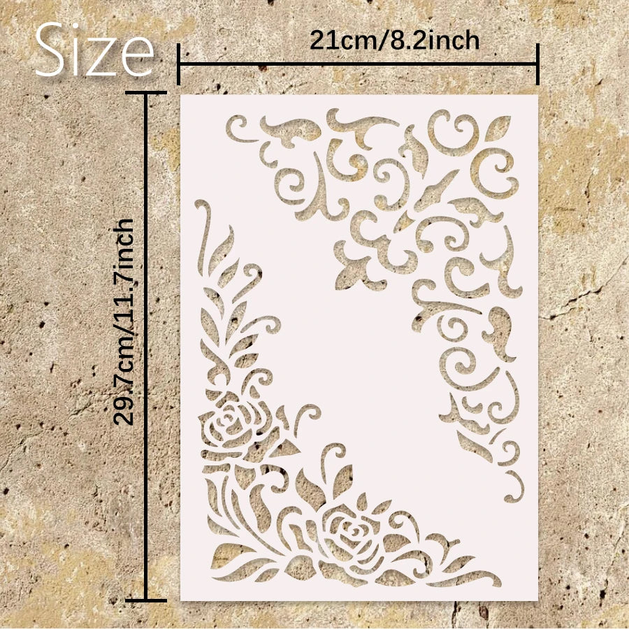 Stencil floral artisanal blanc vert or clips métalliques peinture