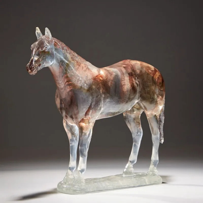 décoration maison statuette cheval résine marron cuivré transparent moderne sculptural 26cm longueur réalisteintérieur chambre