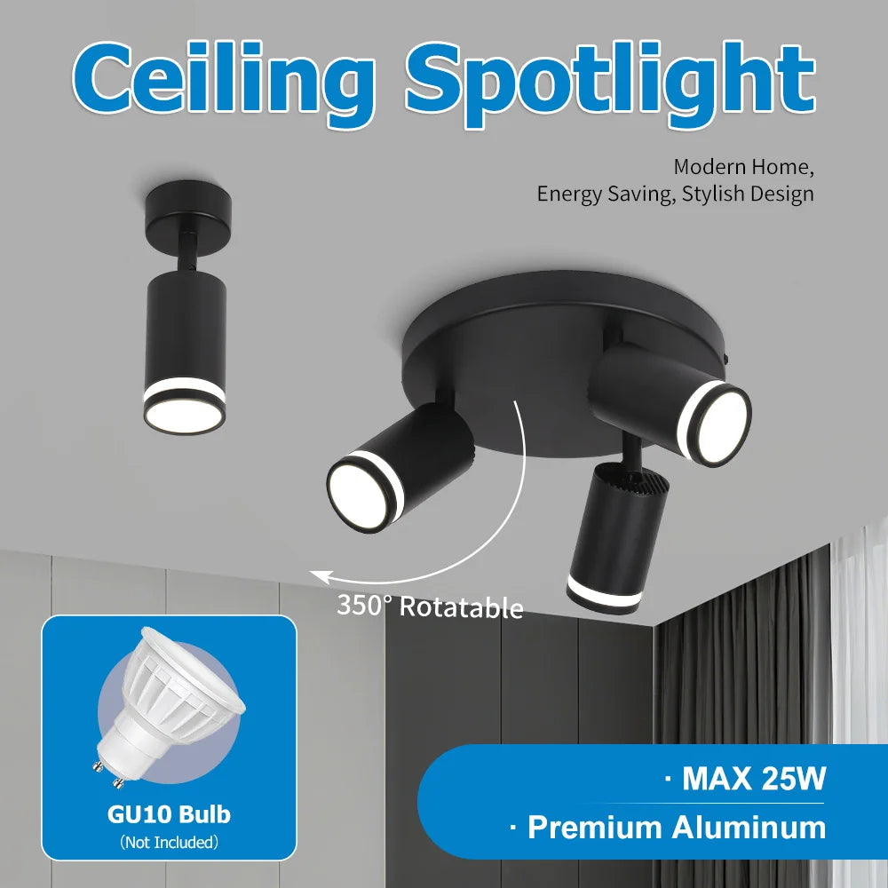 spot noir moderne acrylique light ring aluminium gu10 25w led replaceable
