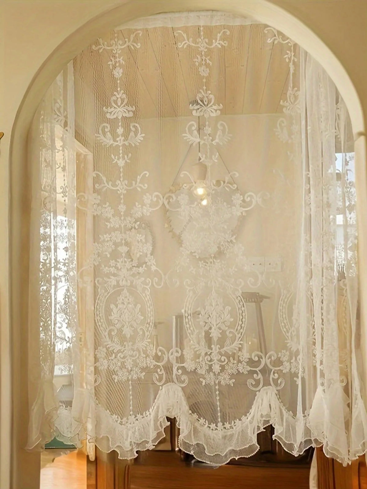 rideau blanc broderie florale translucide ruban décoratif classique tout saison maison decoration