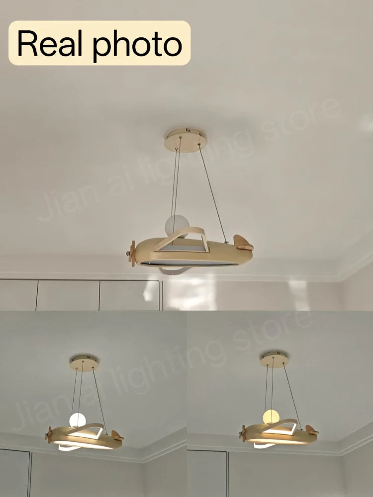 lampe suspendue avion moderne blanc bleu clair contemporain chaînes LED
