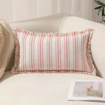 housse coussin boho chic rayé beige blanc rustique zipper 30x50cm