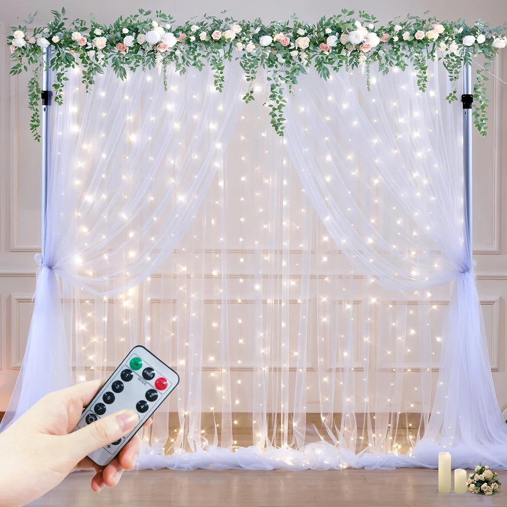 guirlande lumineuse rideau led usb décoration noël mariage intérieur blanc multicolore télécommande
